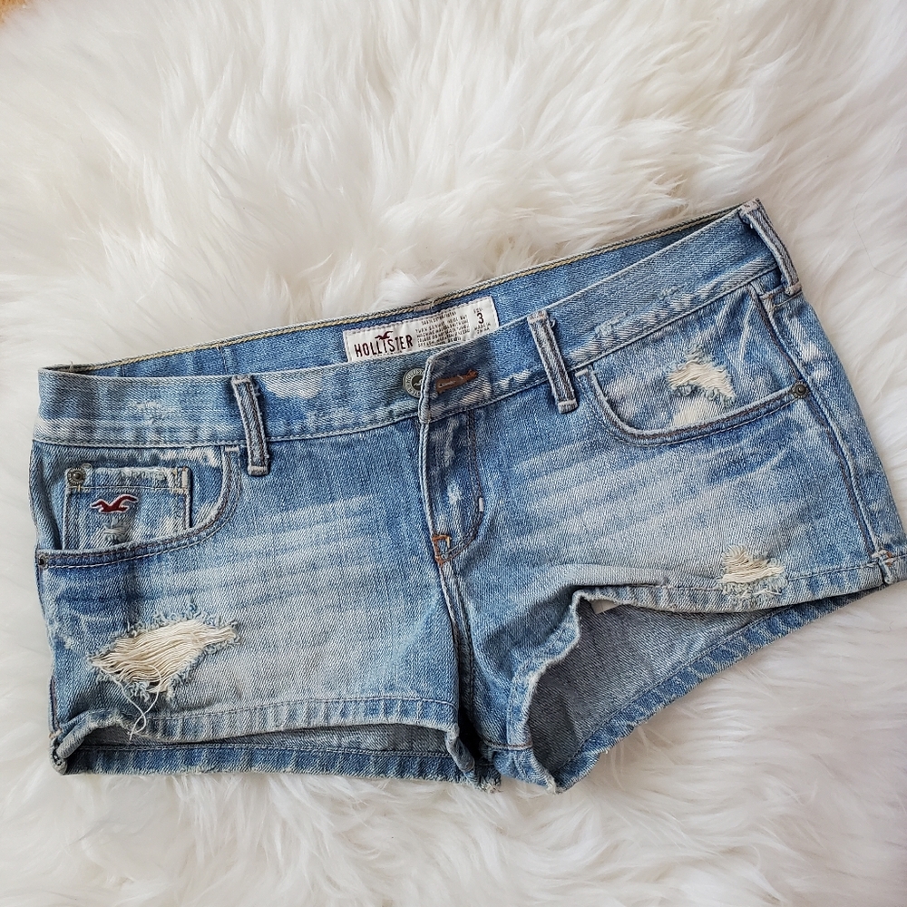 Hollister light blue distressed denim shorts